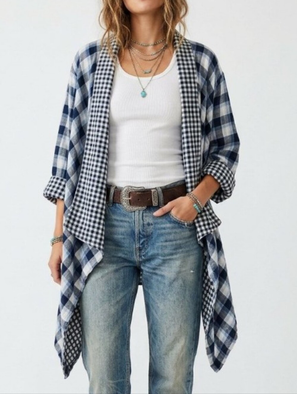 Blue Plaid Waterfall Jacket 100% Cotton Made In USA